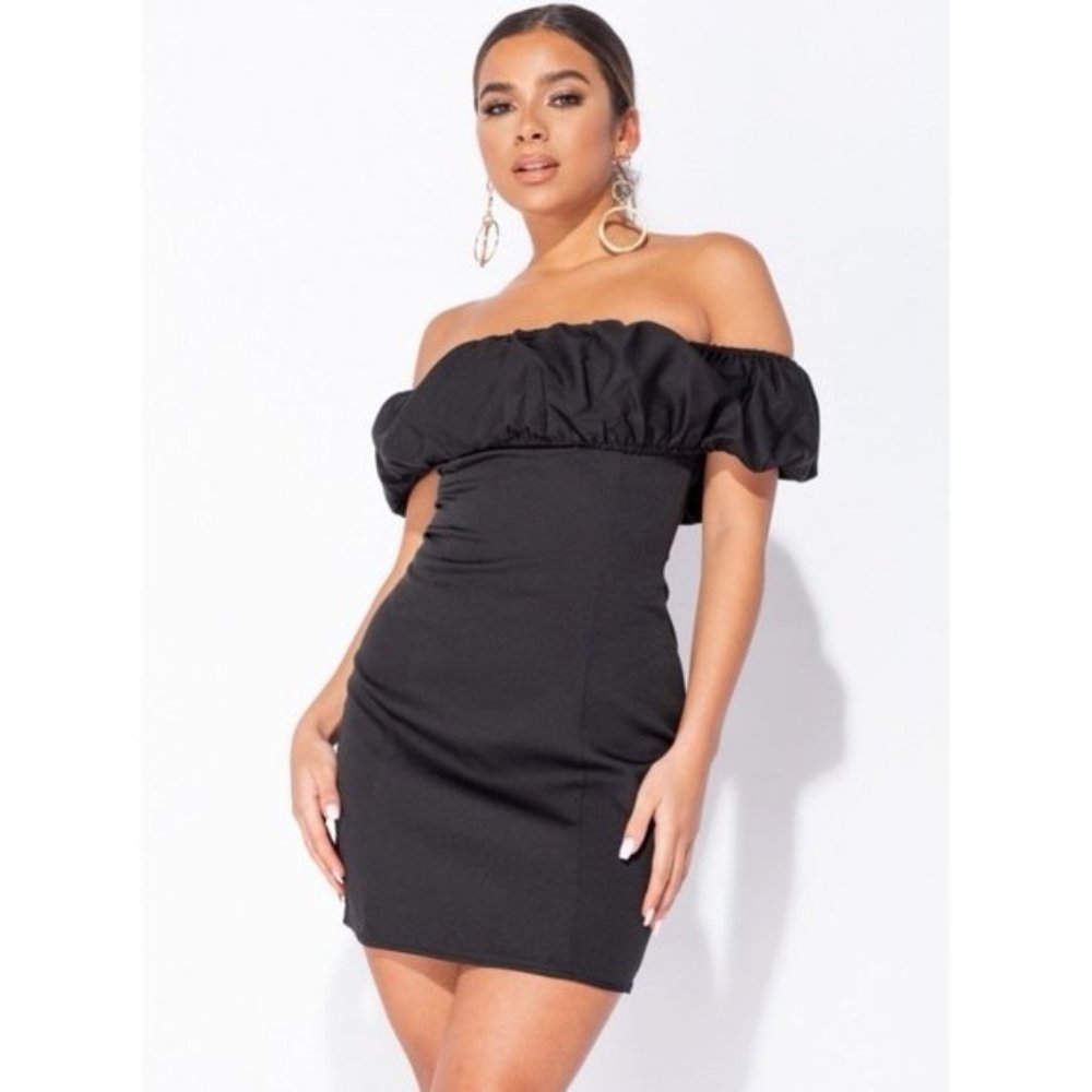 Black Off Shoulder Short Sleeve Bodycon Mini Dress